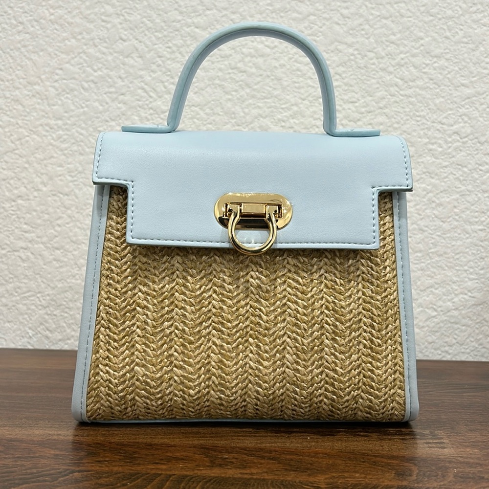 Mini Light Blue, Gold and Tan Hand Bag